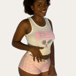 Paris Please Shorts Set - Pink/White