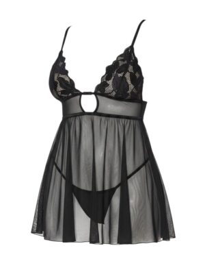 Blossom Lace Babydoll Set - Black