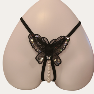 Pearly Butterfly Crotchless G String - Black