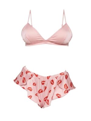 Lips On Me Satin Shorts & Bralette Set - Pink/Combo