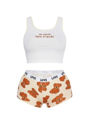 No More Fake Friends Shorts Set - Brown