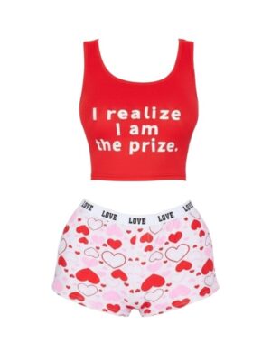 I Am The Prize Shorts Set - Red/Combo