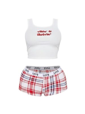 Vibin' And Thrivin' Shorts Set - Red/White