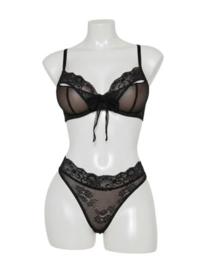 All Tied Down Bra and Panty Set - Black