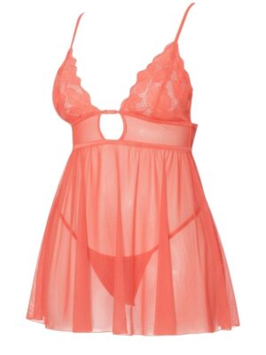 Blossom Lace Babydoll Set - Coral