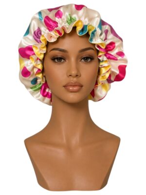 Ivory Multi Polka Dot Satin Bonnet