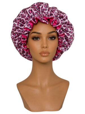Pink Leopard Print Satin Bonnet
