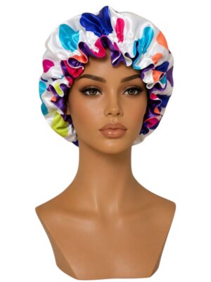 White Multi Polka Dot Satin Bonnet